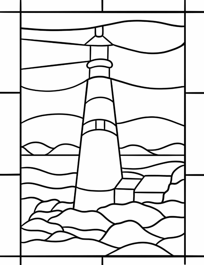 Lighthouse Coloring Pages   Easy Lighthouse Stained Glass Coloring Page For