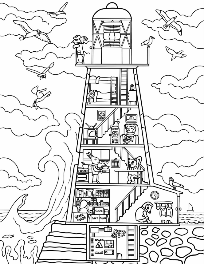 Lighthouse Coloring Pages   Lighthouse Interior With Cartoon