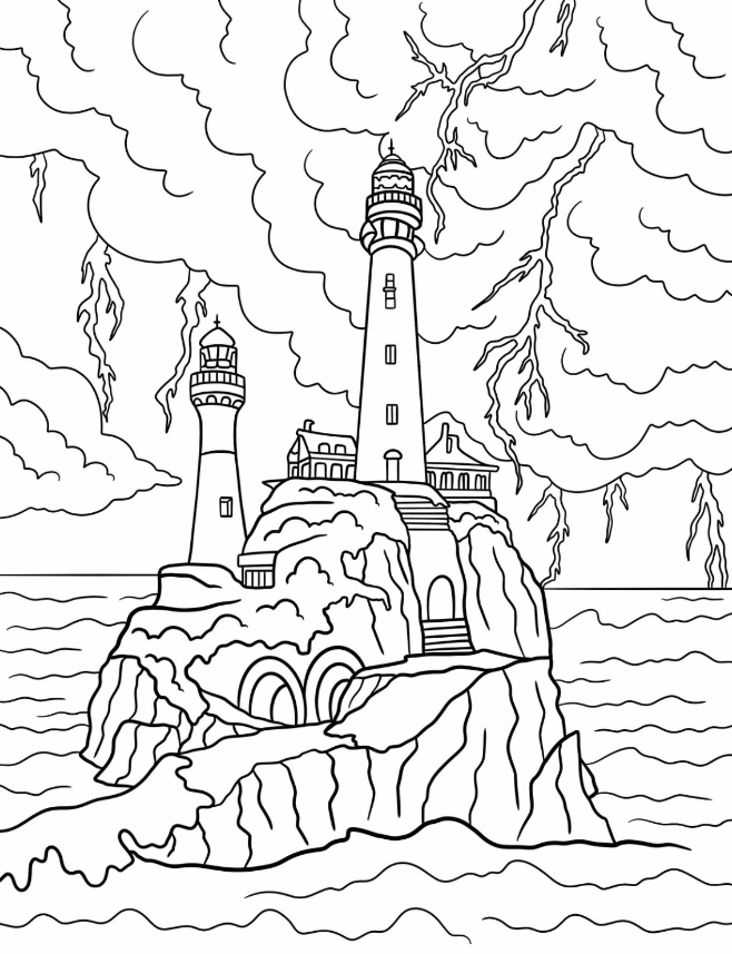 Lighthouse Coloring Pages   Lighthouse On A Tall Hill During