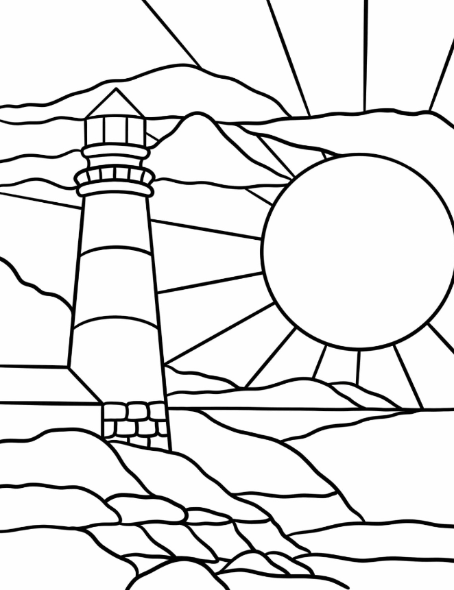 Lighthouse Coloring Pages   Lighthouse Stained Glass With Large
