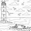 Lighthouse Coloring Pages   Lighthouse Surrounded By Seagulls With Lighthouse Keeper On A Boat