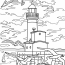 Lighthouse Coloring Pages   Realistic Lighthouse On Cloudy Day With Seagulls And Boat Coloring Page