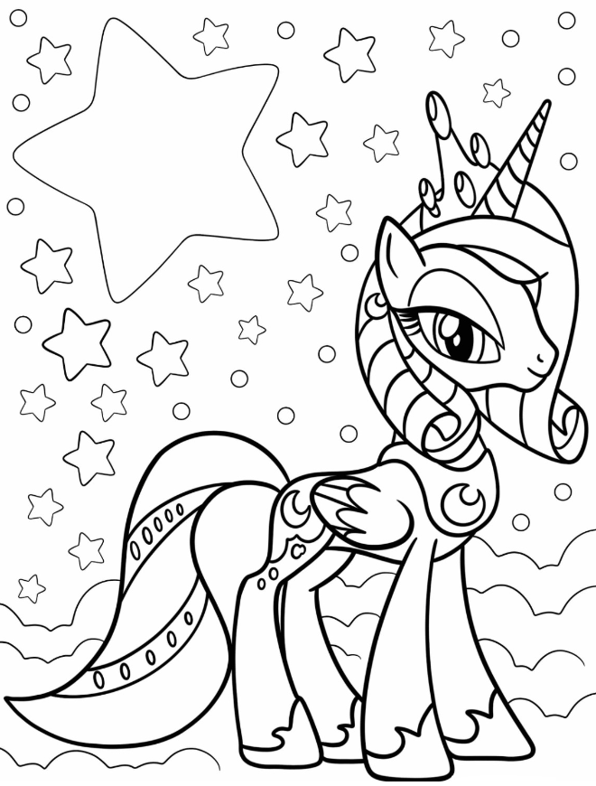 Princess Luna Coloring Pages   Pretty Princess Luna With Crown And Stars Behind