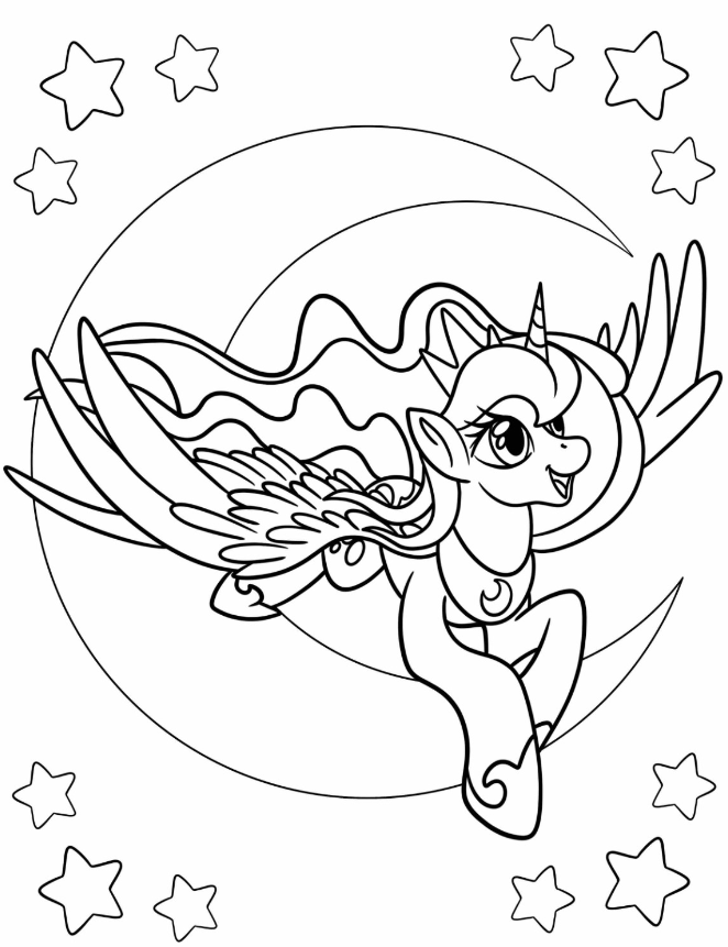Princess Luna Coloring Pages   Princess Luna Flying At Night Coloring Sheet For