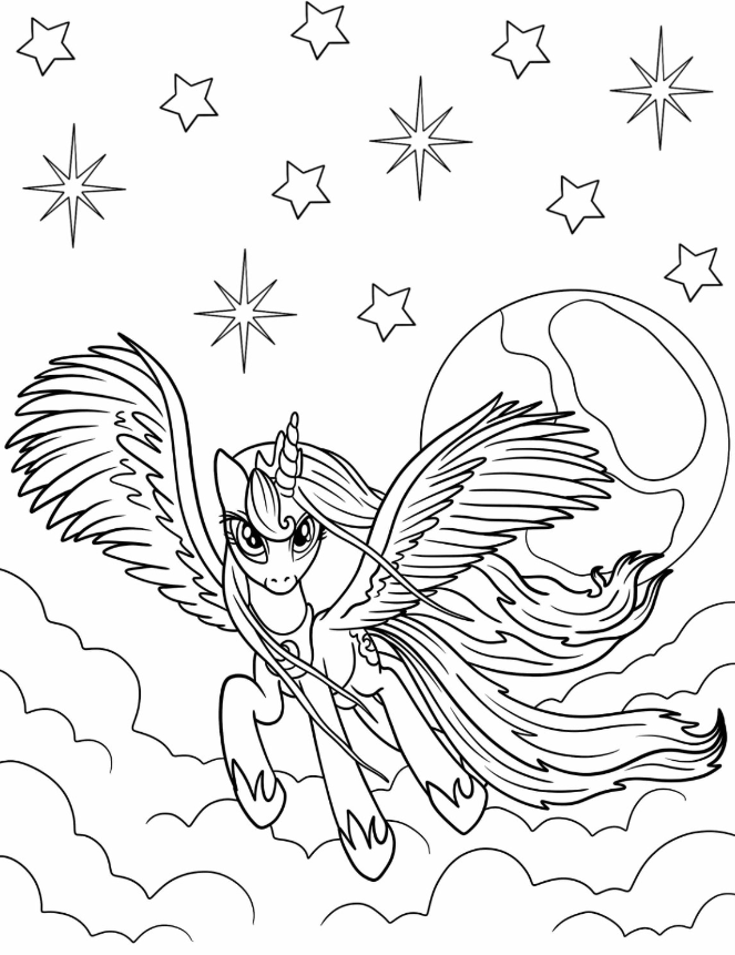 Princess Luna Coloring Pages   Princess Luna Flying In Front Of A Full Moon Coloring