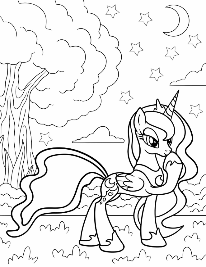 Princess Luna Coloring Pages   Princess Luna In The Forest At Night Coloring