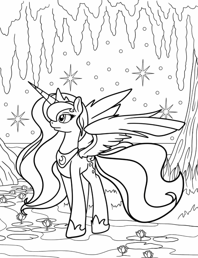 Princess Luna Coloring S   Princess Luna Standing In A Forest Coloring