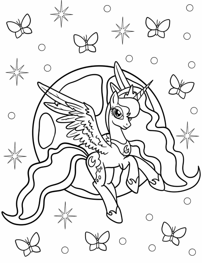 Princess Luna Coloring S   Princess Luna Surrounded By Stars And Butterflies Coloring