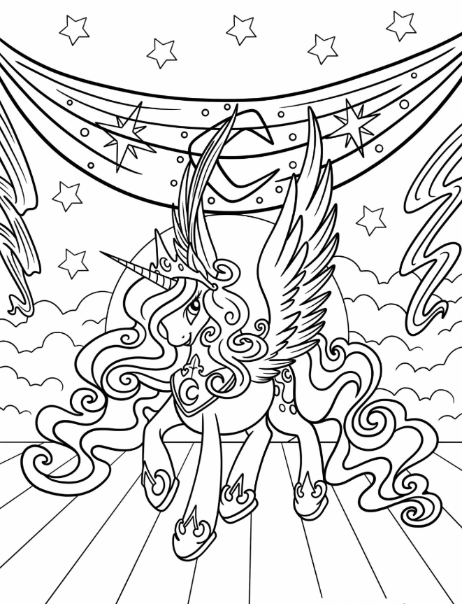 Princess Luna Coloring S   Princess Luna Wearing Crown With Starry Background Coloring