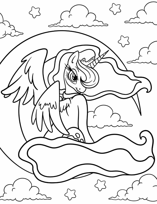 Princess Luna Coloring Pages   Princess Luna With Crescent Moon In