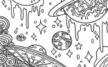 Trippy Solar System With Space Ship And Planets Aesthetic Coloring Page