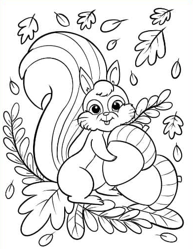 Fall Squirrel Coloring Page