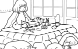 Girl And Pets Sleeping Under A Kotatsu Cozy Coloring Page