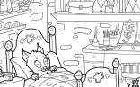 Kawaii Wolf Sleeping In Cozy Bedroom Coloring Sheet For Kids