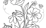 Pretty Flowers And Cute Ladybugs Coloring Page