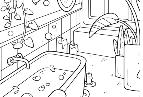 Relaxing Spa Bathroom Coloring Page