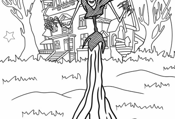 Scary Beldam Outside House Coloring Page