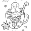 Simple Outline Of Gingerbread Man Inside Cup Of Hot Cocoa Coloring Sheet