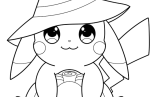 Simple Witch Pikachu Hugging A Pumpkin Coloring Sheet For Preschoolers