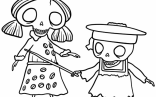 Skeleton Girl And Boy Playing Coloring Page For Preschoolers