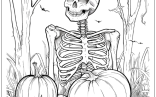 Skeleton With Pumpkins Coloring Page