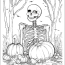 Skeleton With Pumpkins Coloring Page