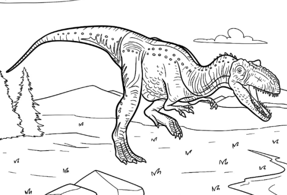 Small Allosaurus Running Coloring Sheet