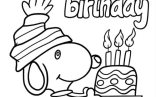 Snoopy With Happy Birthday Cake To Color