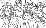 Snow White, Aurora, Jasmine, And Ariel On Halloween Coloring Page