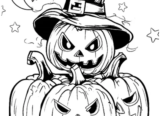 Spooky Jack O Lanterns Coloring Sheet