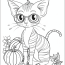 Striped Halloween Cat Coloring Page