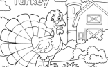 Turkey In Farmyard Thanksgiving Coloring Page