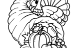 Turkey With Cornucopia Thanksgiving Coloring Page