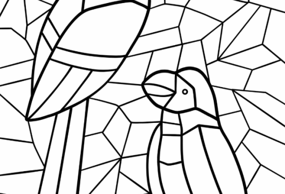 Two Parrots Mosaic Coloring Page