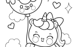 Unicorn Girl Holding Donut Balloon Coloring Page