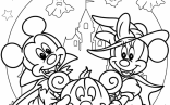 Vampire Mickey Mouse And Witch Minnie Mouse Holding Jack O Lantern Coloring Page