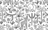 Wildlife Pattern With Elephants, Birds, And Cheetahs