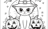 Witch Halloween Cat Coloring Page Ideas