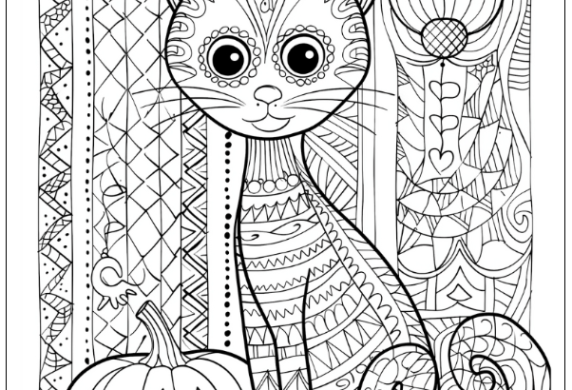 Zentangel Halloween Cat Coloring Page