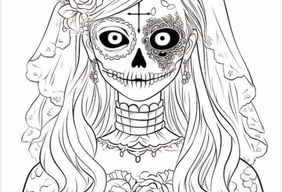 Zombie Bride With Wedding Gown Coloring Page