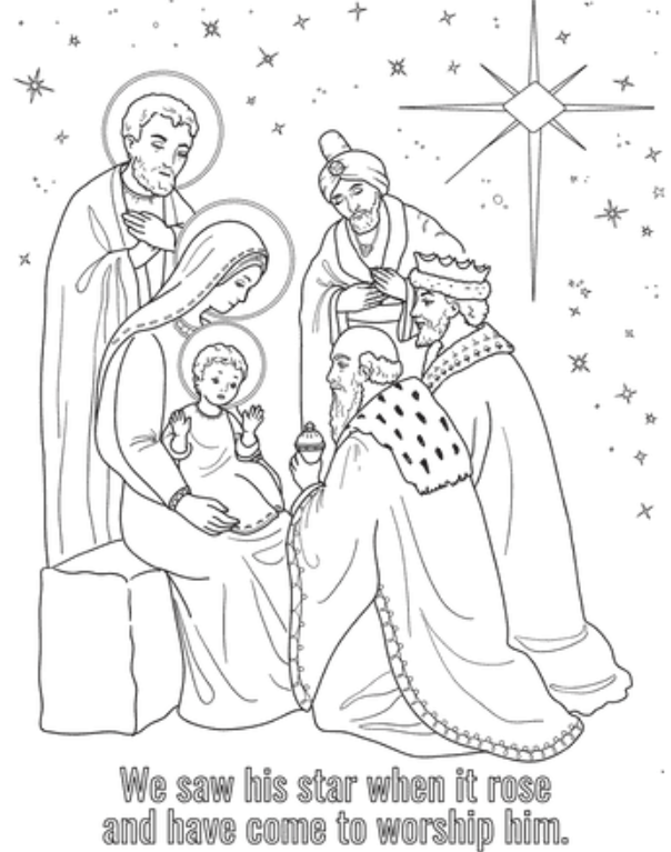 Baby Jesus And Three Kings Coloring