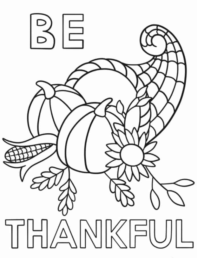 Be Thankful Cornucopia Coloring Page With