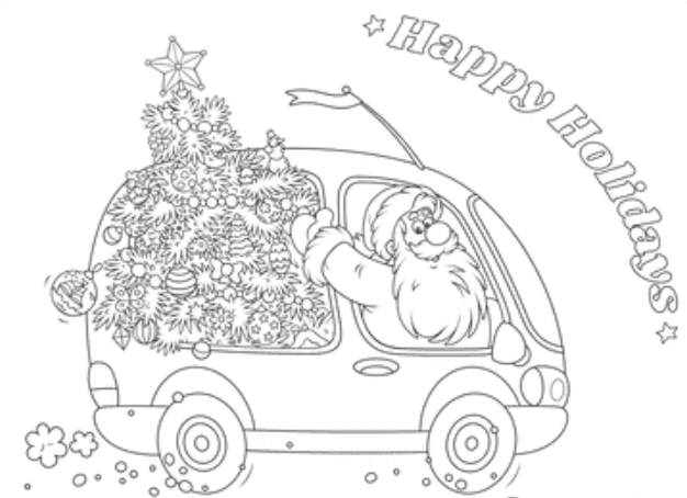 Cartoon Santa Driving Car With Tree