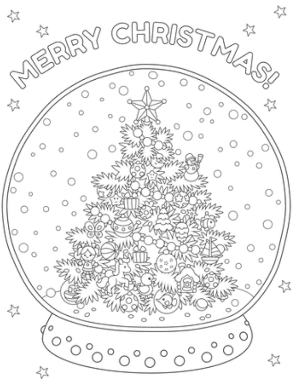 Christmas Tree In Snow Globe Coloring