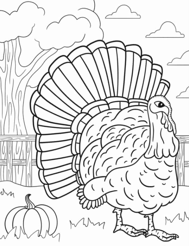 Coloring Page Of Realistic Turkey On