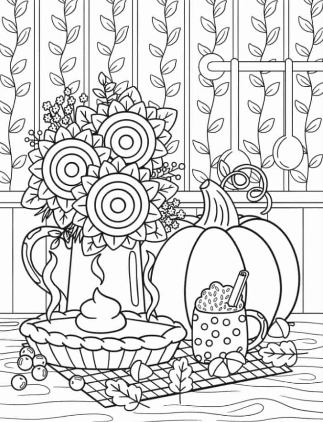 Coloring Sheet Of Thanksgiving Meal On