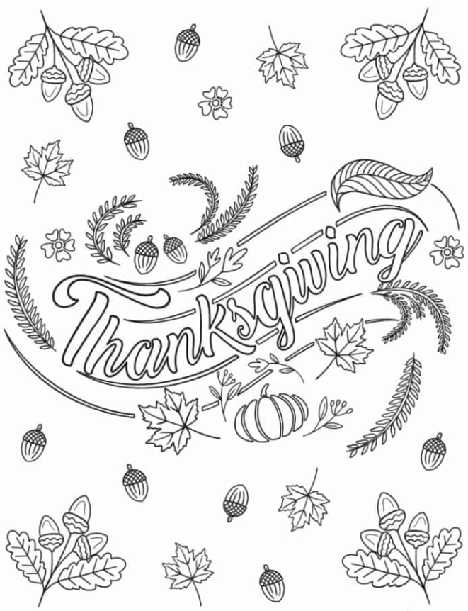 Cursive Thanksgiving Outline With Autumn