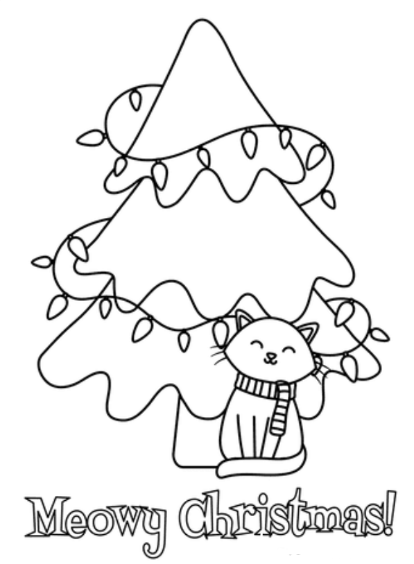 Cute Cat Christmas Tree Coloring