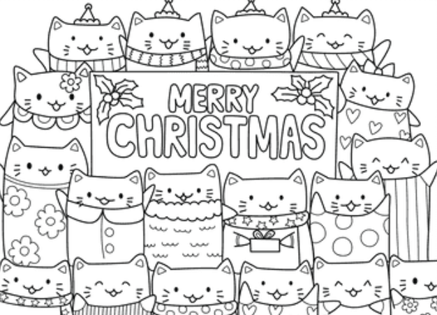 Cute Cats Christmas Coloring