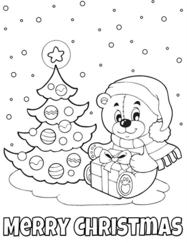 Cute Christmas Teddy Coloring